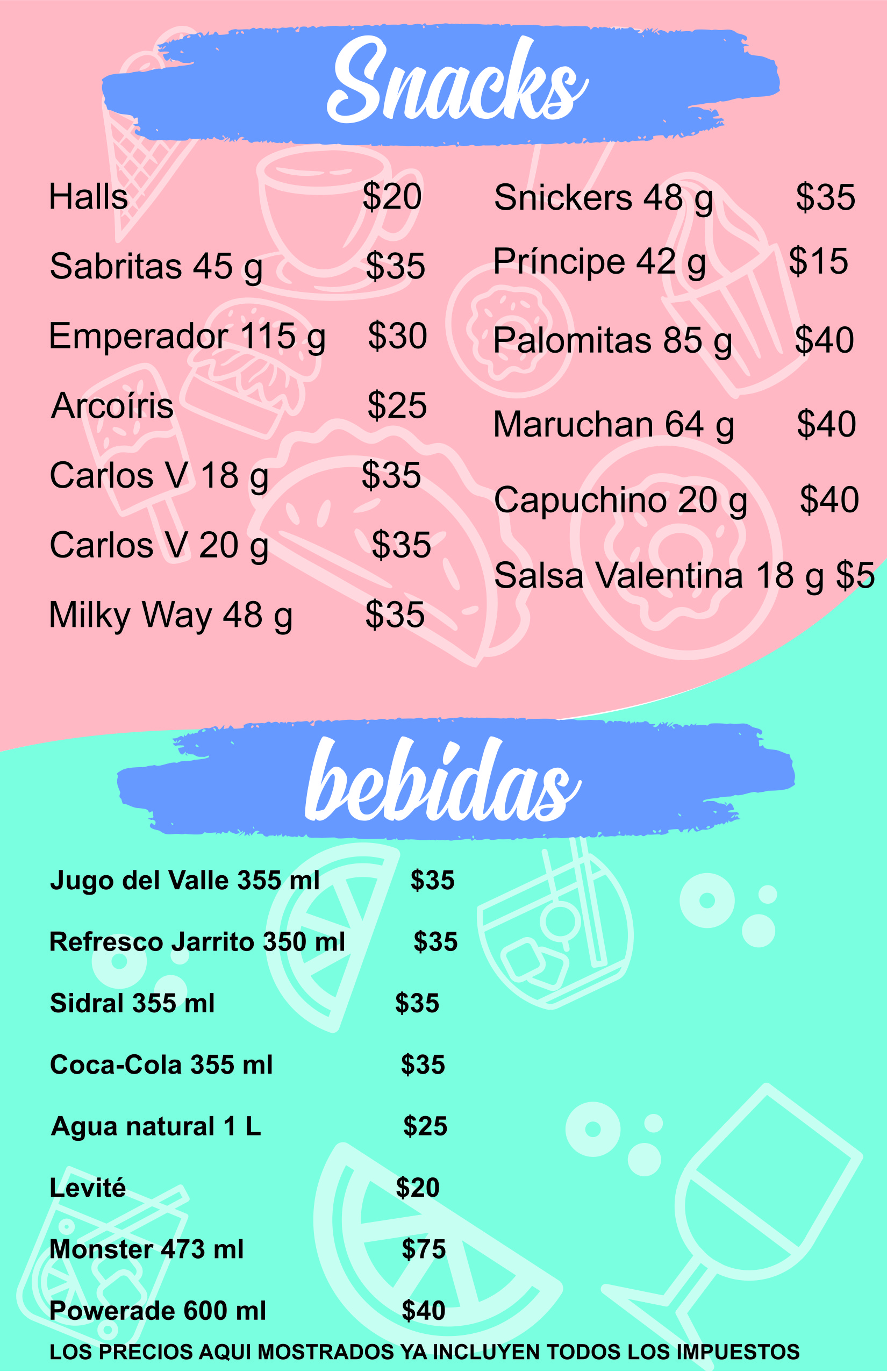 menu astoria finalsnacks marzo 26